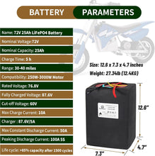Load image into Gallery viewer, 72V 25Ah Lithium Lifepo4 Ebike Battery Pack for Electric Bike Motor Scooter 50A BMS 5A Charger