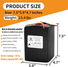 Load image into Gallery viewer, Ebike Battery 52V 20AH Lithium Lifepo4 Battery Pack for Electric Bike Bicycle Scooter 1000W Motor