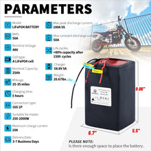 Load image into Gallery viewer, 48v 25ah Lithium Lifepo4 Ebike Battery Pack fit for 1000W Motor Scooter 50A BMS