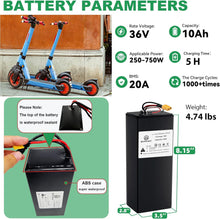 Load image into Gallery viewer, 36V 10Ah Ebike Battery Pack with 3A Charger and BMS for Scooter Bicycles Motorcycle
