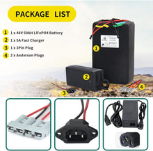Load image into Gallery viewer, 48V 50AH Bicycle Battery LiFePO4 Electric Bicycle Bike Scooter Battery 48 Volt 50A BMS