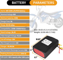 Load image into Gallery viewer, 36V 25Ah Ebike Battery Pack Lithium LiFePO4 for Scooter Electric Bike 30A BMS