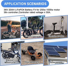 Load image into Gallery viewer, 36V 20Ah Lifepo4 Ebike Battery Pack for Electric Bicycle Scooter 500W 750W Motor