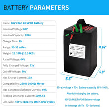Load image into Gallery viewer, 60v 20ah Lifepo4 Battery Pack for Electric Bike Bicycle Scooter Rechargeable Batteries