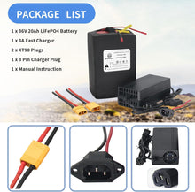 Load image into Gallery viewer, 36V 20Ah Lifepo4 Ebike Battery Pack for Electric Bicycle Scooter 500W 750W Motor