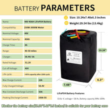 Load image into Gallery viewer, 48 Volt Bicycle Battery LiFePO4 Electric Bikes Scooter Ebike Battery 48V 40Ah
