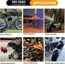 Load image into Gallery viewer, 36V 25Ah Ebike Battery Pack Lithium LiFePO4 for Scooter Electric Bike 30A BMS