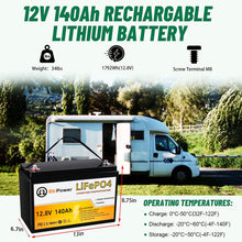 Load image into Gallery viewer, Rechargeable 12V 140Ah lithium LiFePO4 battery for RV Deep Cycles Solar System