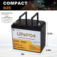 Load image into Gallery viewer, 12V 50Ah LiFePO4 Deep Cycle Battery With 100A BMS For Wheelchair RV Marine Solar System