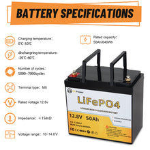 Load image into Gallery viewer, 12V 50Ah LiFePO4 Deep Cycle Battery With 100A BMS For Wheelchair RV Marine Solar System