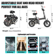 Load image into Gallery viewer, 14" 48V 400W Motor Folding Ebike City Electric Bike 48V 15AH Lithium-Ion Battery for Adult Comfortable luxurious Seat