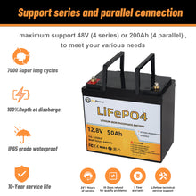 Load image into Gallery viewer, 12V 50Ah LiFePO4 Deep Cycle Battery With 100A BMS For Wheelchair RV Marine Solar System