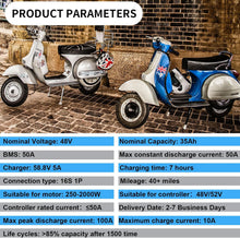 Load image into Gallery viewer, 48V Ebike Battery 35Ah Btrpower Electric Bike Lifepo4 Lithium for Scooter Motor
